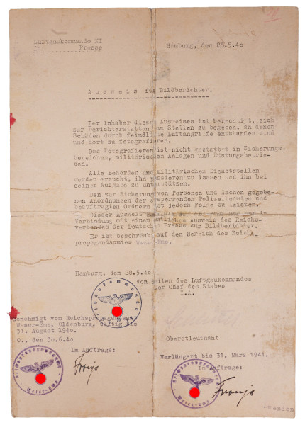 Ausweis für Bildberichter Hamburg den 28.5.40