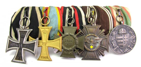 große 5er Ordenspange Mecklenburg Schwerin, NSDAP Bronze, EK2