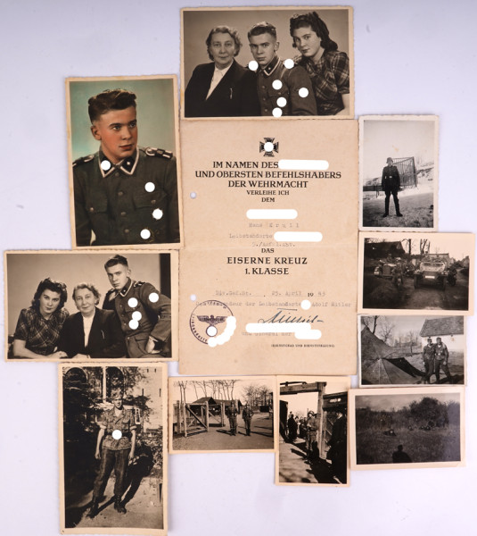 Urkunde Eisernes Kreuz 1. Klasse und 10 Fotos Waffen-SS