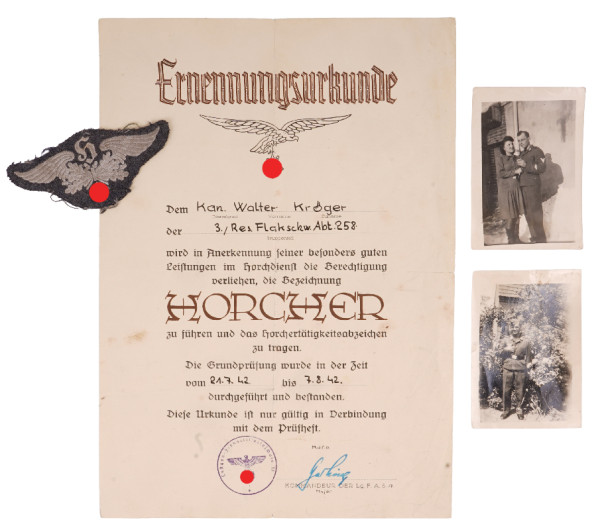 Erinnerungsurkunde zum Horcher Kröger Res. Flakschw. Abt. 258