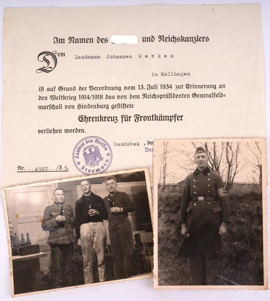 Urkunde Ehrenkreuz für Frontkämpfer Gerken Mollhagen