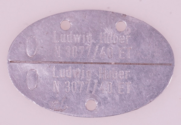 Erkennungsmarke Ludwig Huber, N 3077/40 ET O