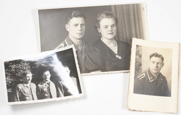 3 Fotos Unteroffizier der Luftwaffe mit Spanienkreuz in Silber mit Schwertern