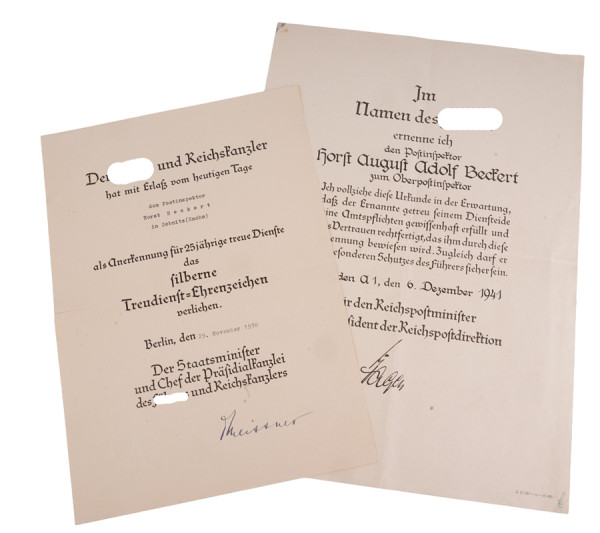 Urkundenpaar Beckert Oberpostinspektor Sebnitz (Sachsen)