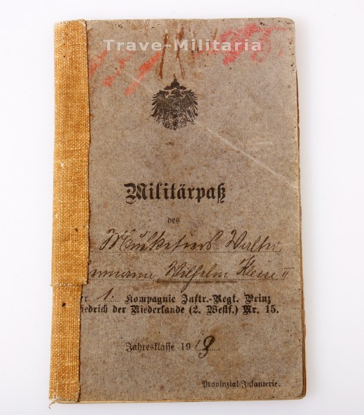 Militärpass Klein II. Inf. Regt. Prinz Friedrich der Niederlande Nr. 15