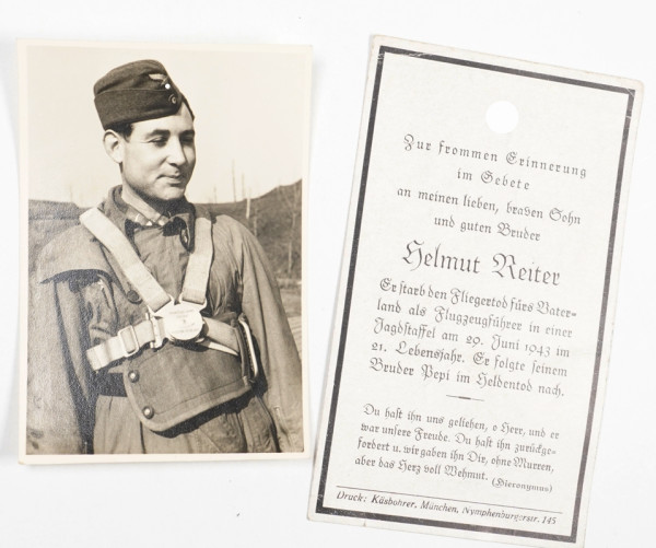 Sterbebildchen und Foto Flugzeugführer Helmut Reiter