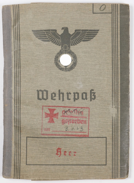 Wehrpaß Opper I.R.226, Gren.Rgt. 575 gestorben 1943