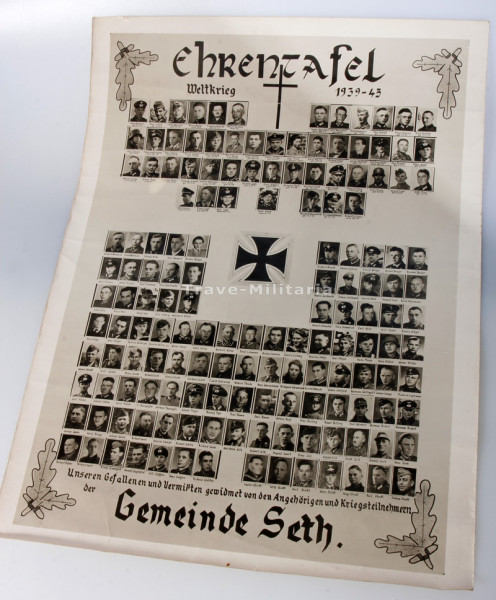 Ehrentafel 1939 - 1945 der Gemeinde Seth