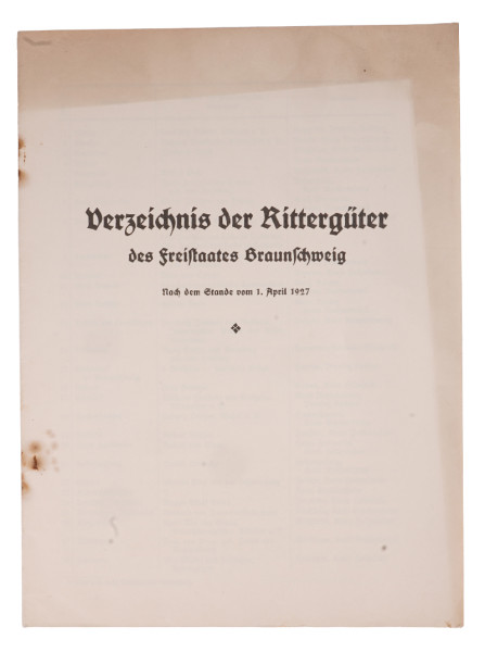 Verzeichnis der Rittergüter des Freistaates Braunschweig