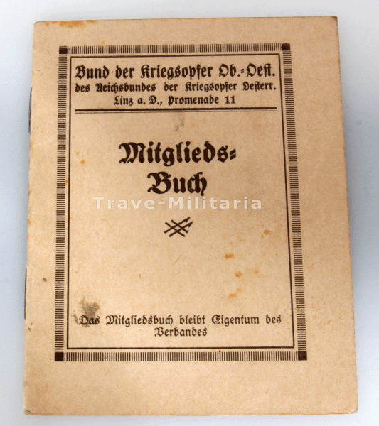 Bund der Kriegsopfer Ob.-Oest. Mitgliedsbuch Johann Hofer
