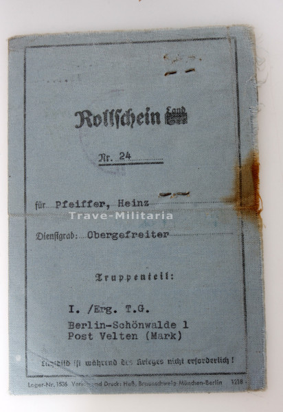 Rollschein Land Pfeiffer I./Erg.T.G.