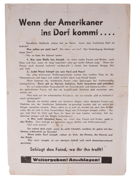 Durchhalteflugblatt "Wenn der Amerikaner ins Dorf kommt..."