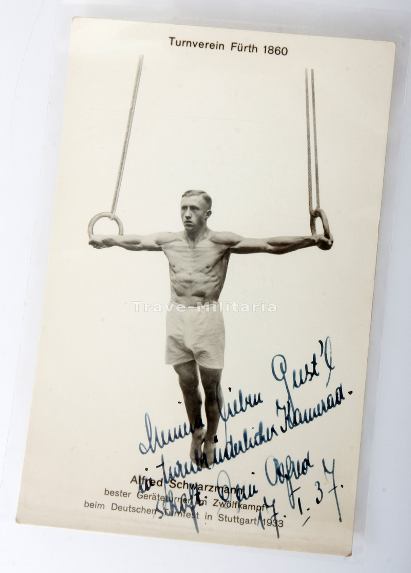 Postkarte mit Widmung von Alfred Schwarzmann 1937 Neuheiten Trave