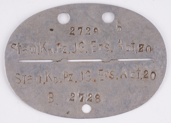 Erkennungsmarke Stam. Kp. Pz. Jg.Ers.Abt.20 2728 B