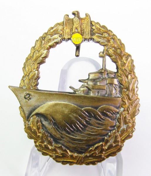 Zerstörerkriegsabzeichen Steinhauer, Buntmetall mit Trägergravur Torpedoboot T18
