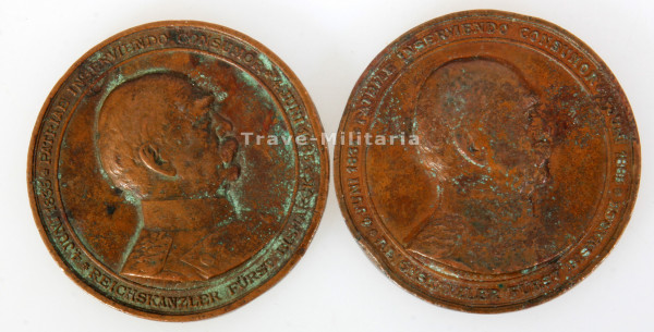 2x Medaille 1885 Bismarck 70 Jahre und 50-jähriges Dienstjubiläum