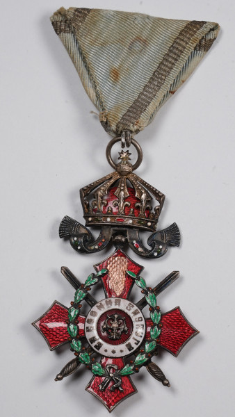 Königreich Bulgarien Militärverdienstorden Kreuz V.Klasse mit Kronen, Schwertern und Kriegsdekoratio