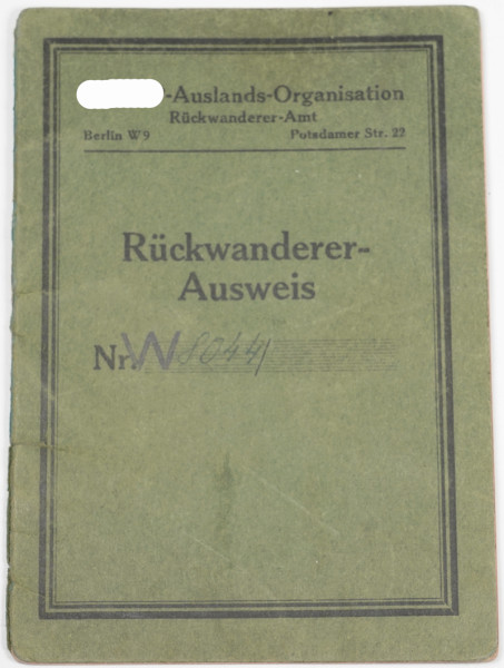 NSDAP-Auslands-Organisation Rückwanderer-Ausweis Pospichal
