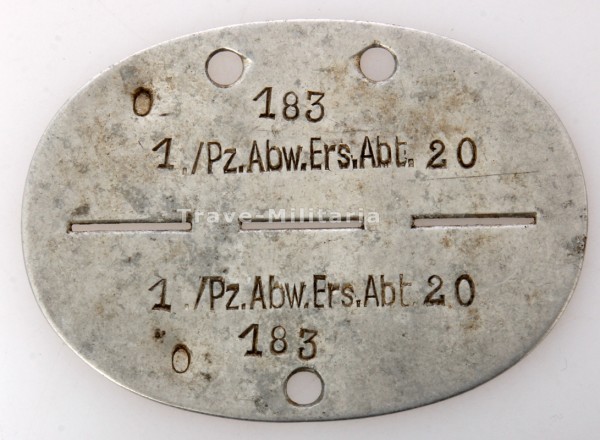 Erkennungsmarke 1./Pz. Abw. Ers. Abt. 20 183