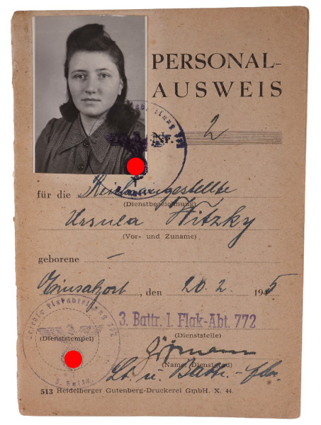 Personal-Ausweis Flakhelferin l. Flak-Abt. 772