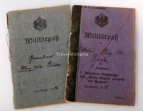 2 Militärpäße Max Buder 3 I.R.Nr. 102 "Prinz-Regent Luitpold von Bayern"