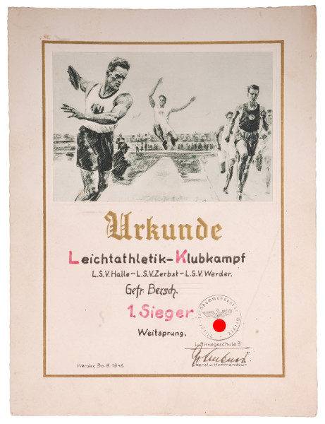 Urkunde Leichtathletik-Klubkampf Fliegerkommandteur Werder Bersch