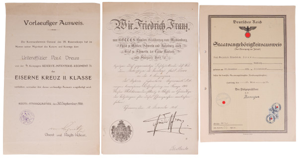 Urkundengruppe Drews Reserve-Infanterie-Regiment No. 76