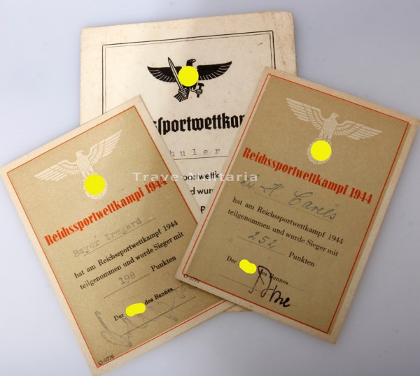 3 Siegerurkunden Reichssportwettkampf 1944