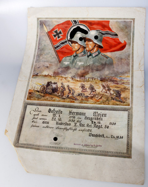 Dienstzeiturkunde Mojen Art. Regt. 56