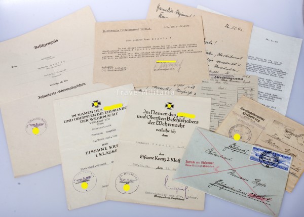 Urkundengruppe Oblt. Ergele I.R.104/33.I.D. 1943/44 vermisst