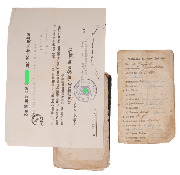 Soldbuch mit Urkunde Ehrenkreuz für Frontkämpfer Grotencloß