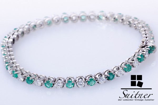 4,56ct. Tennisarmband Brillanten Smaragd 750 Weißgold Emerald Armband