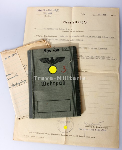 Wehrpass Kos - Luftwaffen Baubataillon 5/III Schroda u.a.