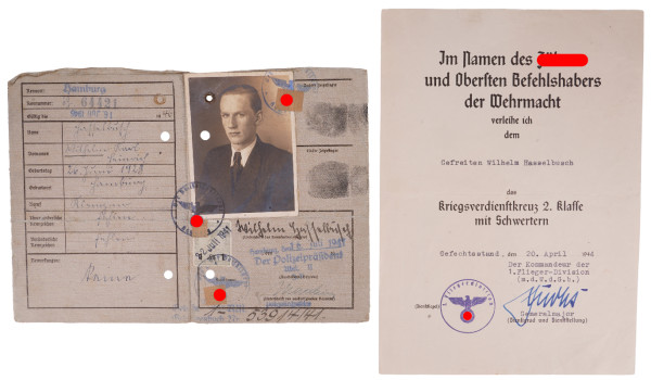 Urkunde Kriegsverdienstkreuz 2.Klasse mit Schwertern Hasselbusch