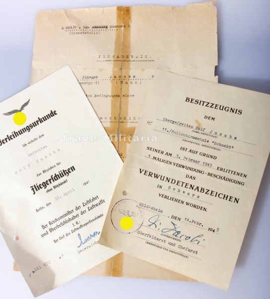Urkundengruppe Jakobs Fliegerschütze und Fallschirmschule Schacht