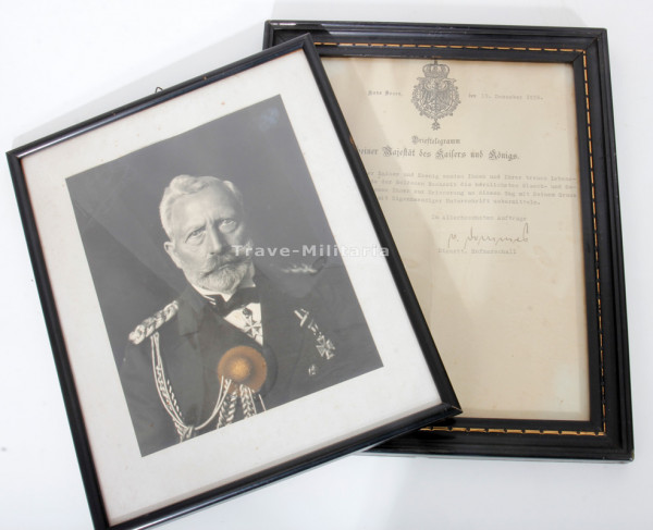 Kaiser Wilhelm I. Foto mit Unterschrift und dazugehöriges Brieftelegramm