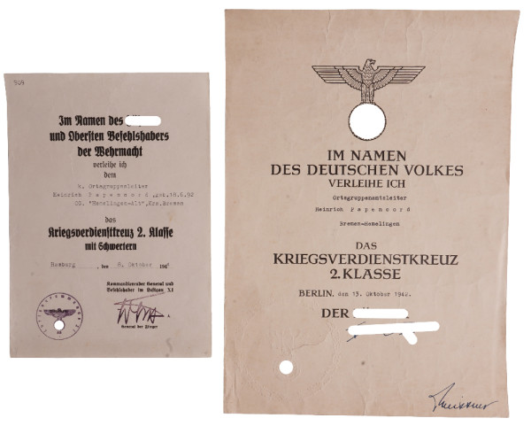 Urkundenpaar Papencord NSDAP Ortsgruppe Bremen-Hemelingen