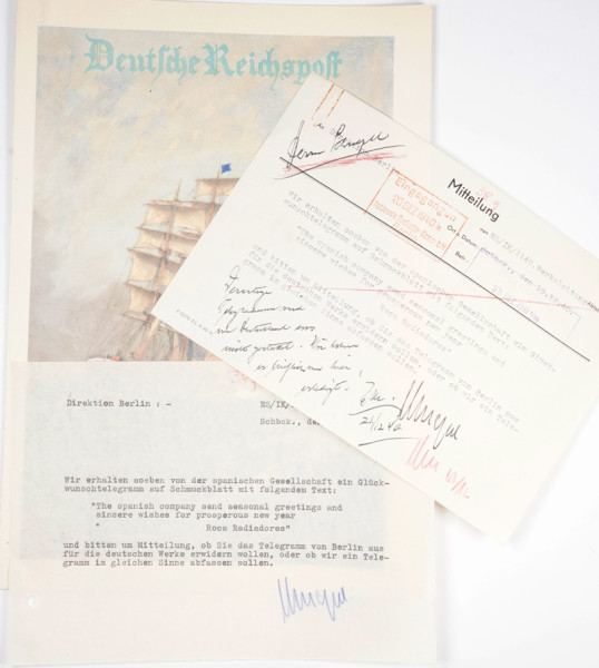 Glückwunschtelegramm auf Schmuckblatt mit Mitteilung