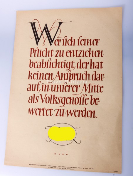 Wochenspruch der NSDAP Folge 28/1942 Archiv Trave Militaria Orden