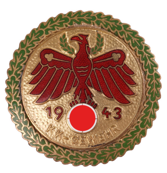 Tiroler Standschützen Gaumeisterzeichen in Gold mit Eichenlaub 1943 für KK-Gewehr