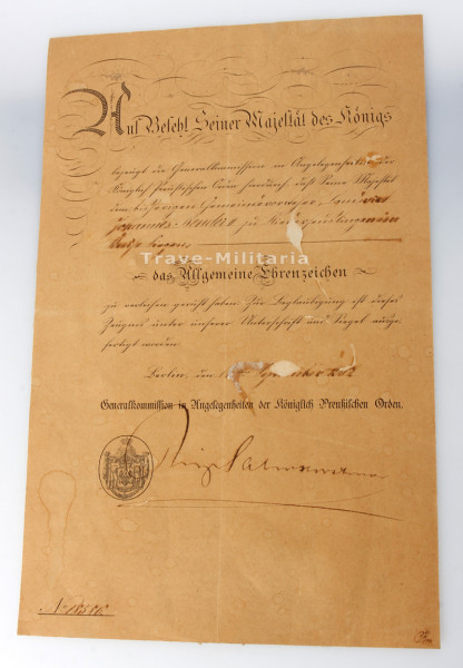 Urkunde Preussen Allgemeines Ehrenzeichen Landwirt Johannes Bender II.