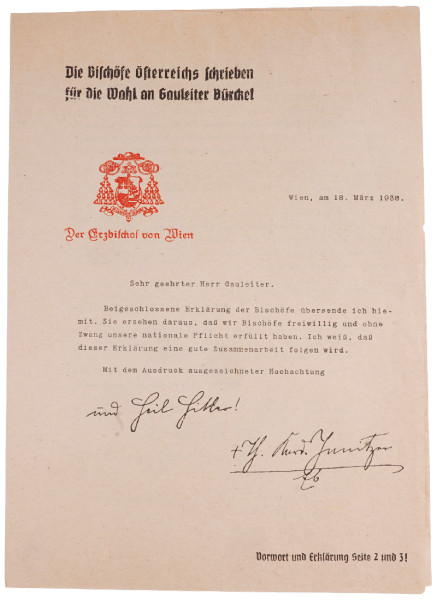 Propagandablatt Wahl am Gauleiter Bürckel Erzbischof von Wien