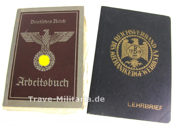 Arbeitsbuch und Lehrbrief eines Motorenschlossers Luftzeugamt (See) Travemünde