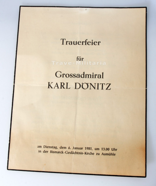 Faltblatt Trauer für Grossadmiral Karl Dönitz 1981