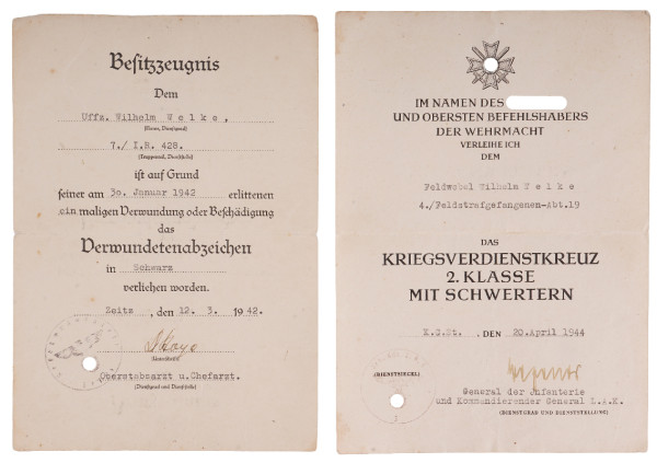 Urkundengruppe Welke I.R.428 u. Feldstrafgefangenen-Abt. 19