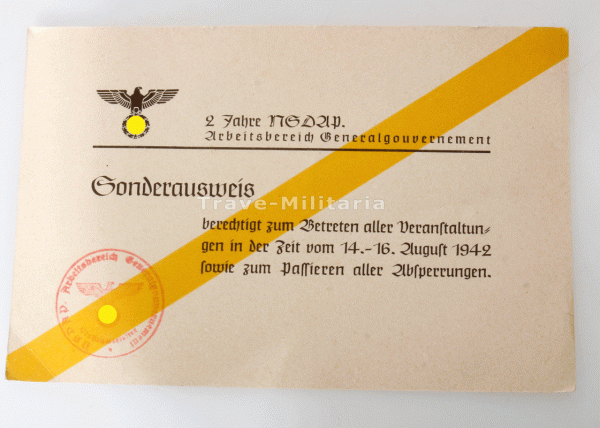 Sonderausweis Arbeitsbereich Generalgouvernement 1942