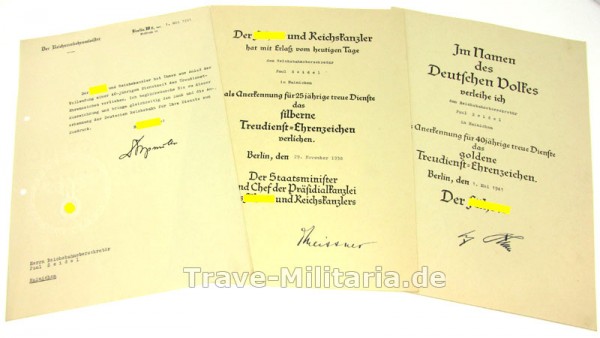 Urkunden Treuedienstehrenzeichen 25 und 40 Jahre