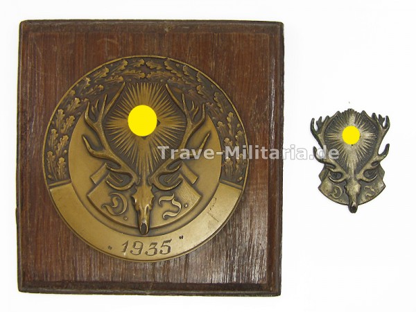 Ehrenpreis Plakette Deutsche Jägerschaft 1935 auf Holzplatte