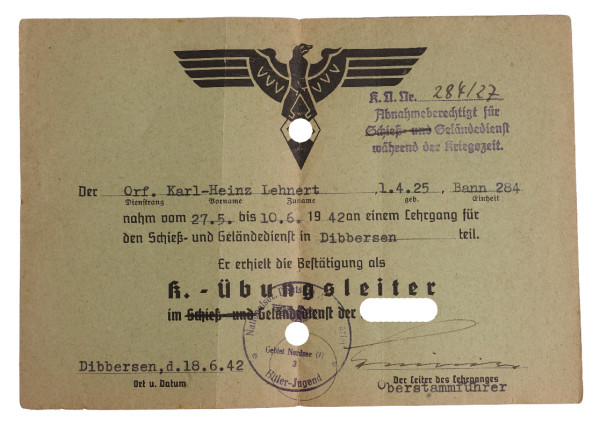 K- Übungsleiter- Schein Karl-Heinz Lehmert Bann 284