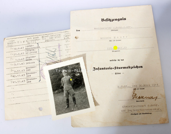 Papiere Wilhelm Mauer Wachtmeister d. SchP. d. Res. SS/Pol. 13